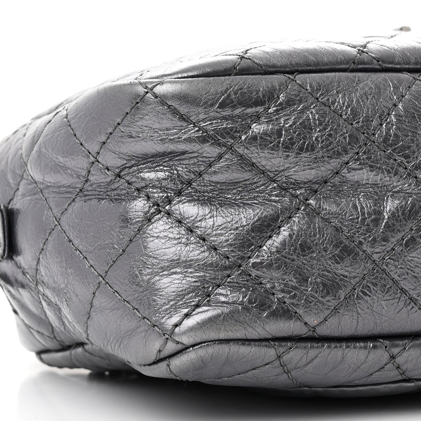 Metallic Aged Calfskin Quilted Medium Reissue Camera Case Dark Silver