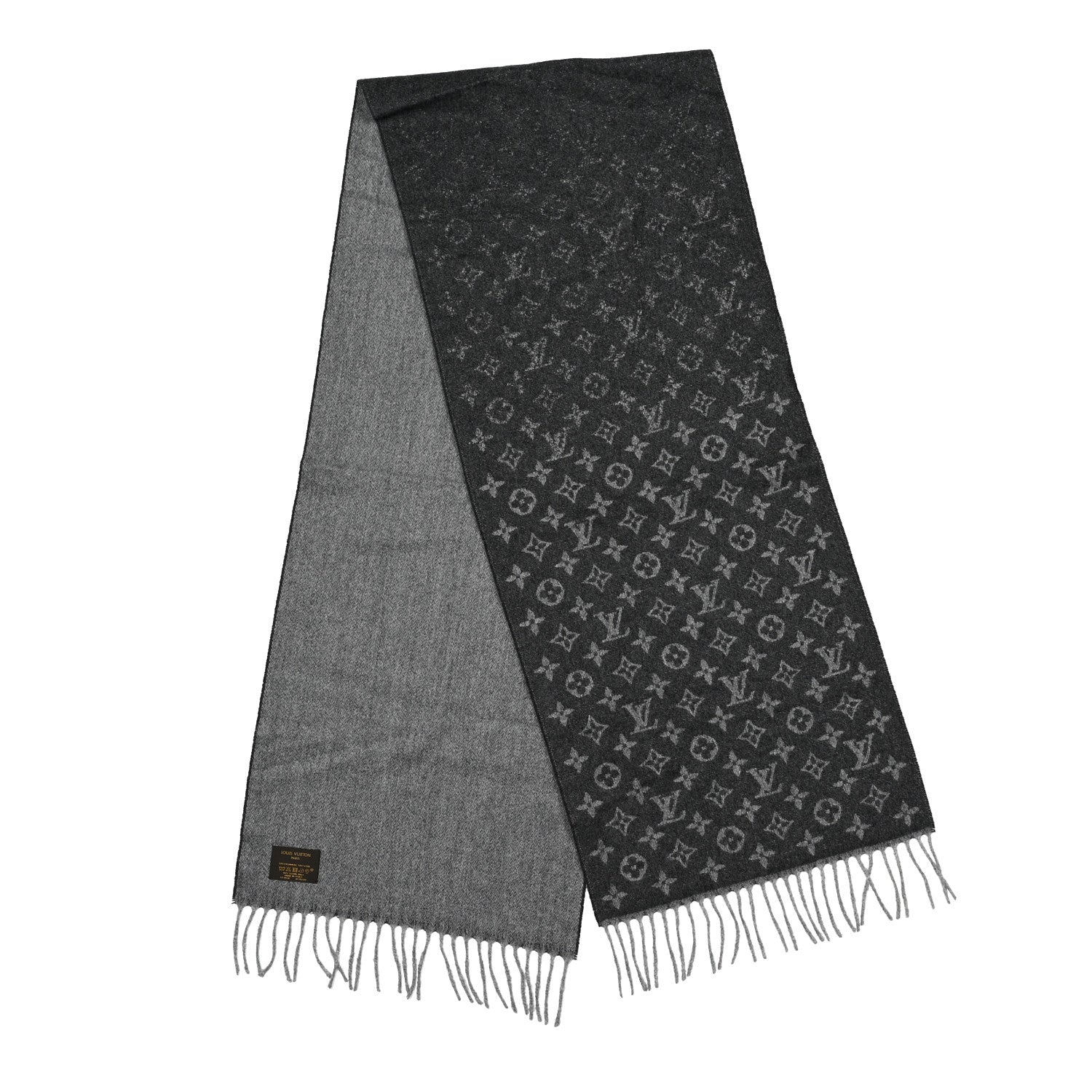 Louis Vuitton Cashmere Wool Monogram Gradient Scarf Black 2 of 3