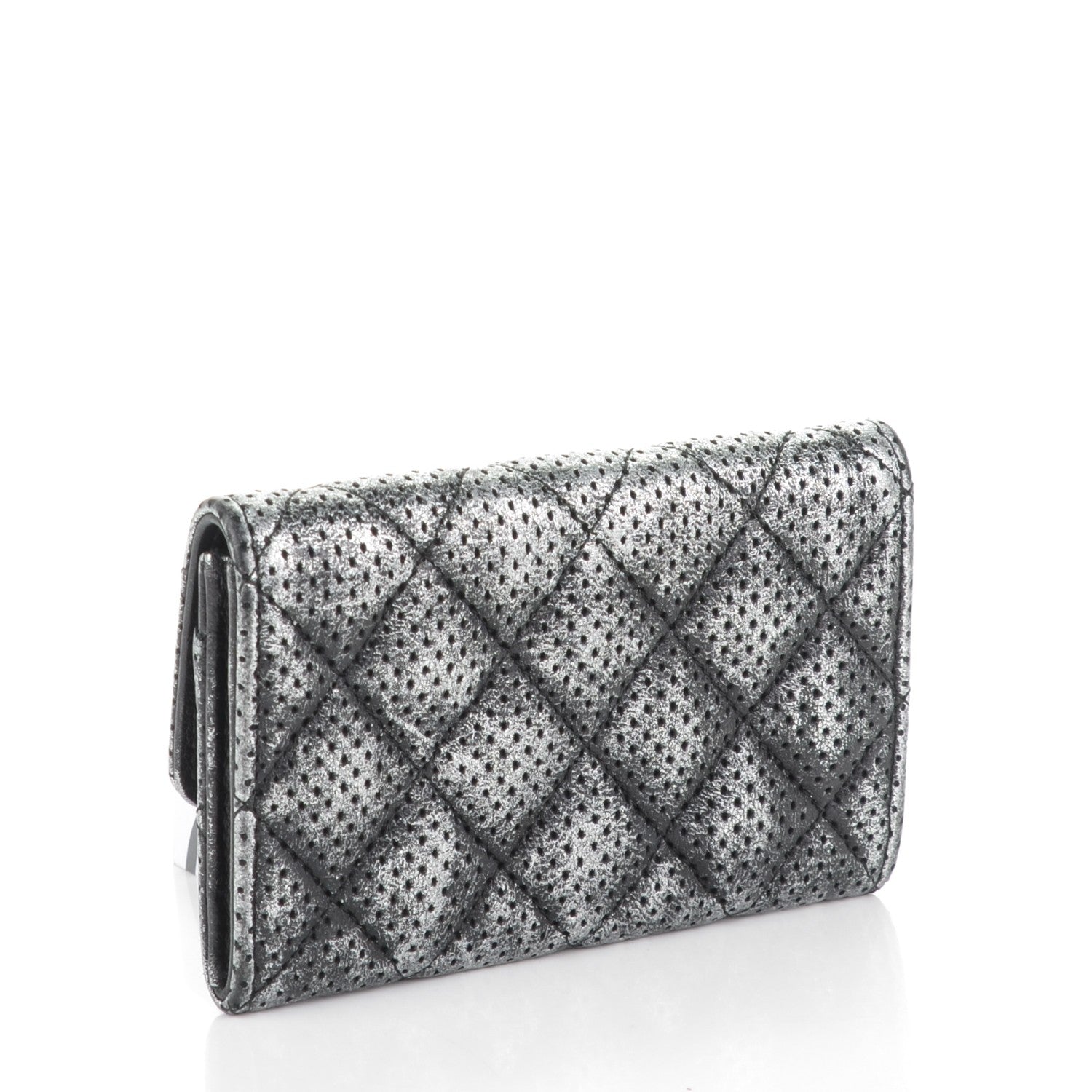 Chanel Metallic Calfskin Perforated Quilted Card Holder Grey 3 of 8