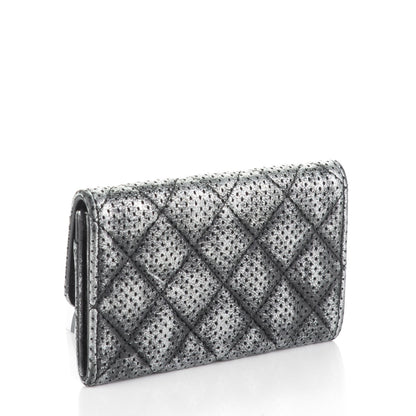 Chanel Metallic Calfskin Perforated Quilted Card Holder Grey 3 of 8