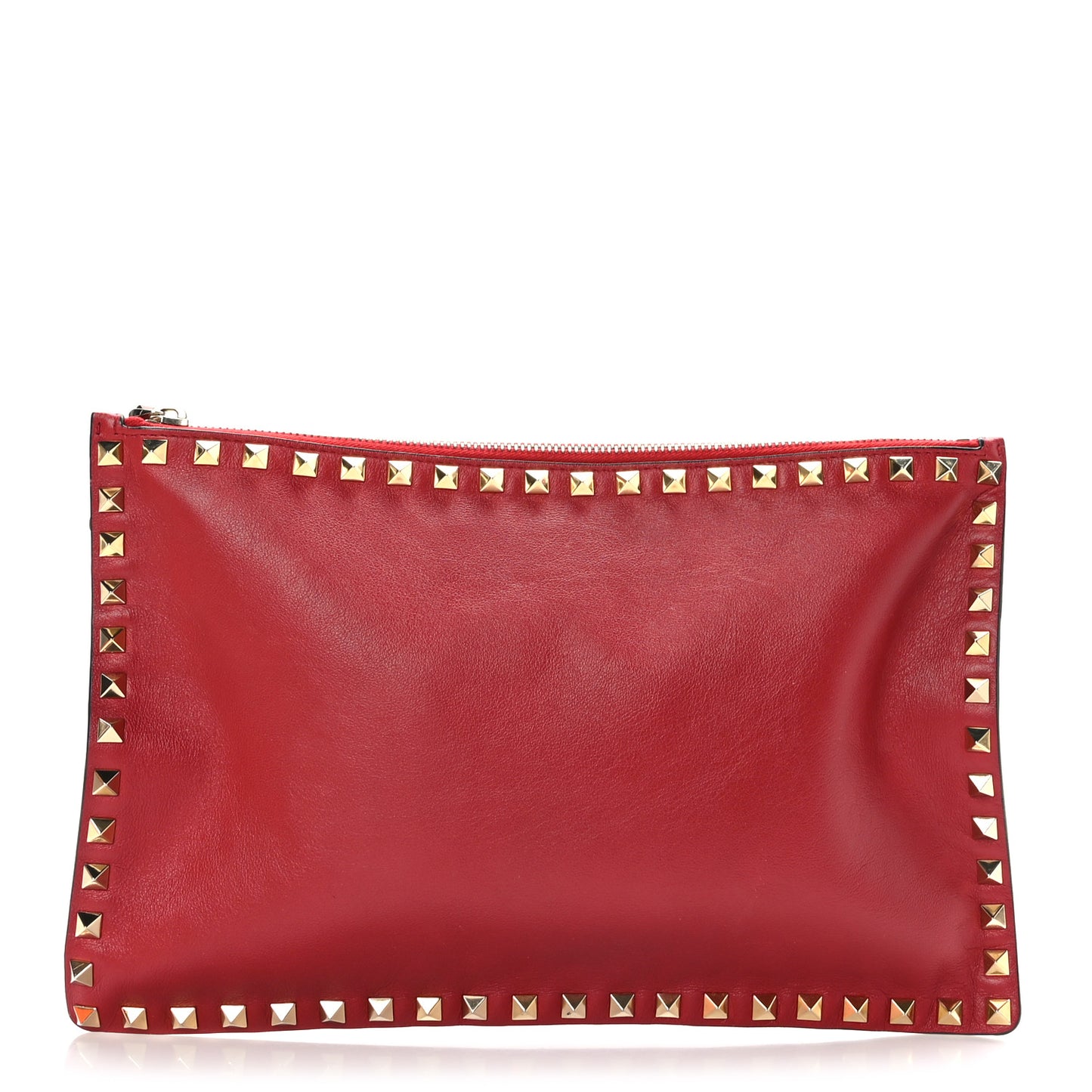 Vitello Large Rockstud Zip Pouch Red