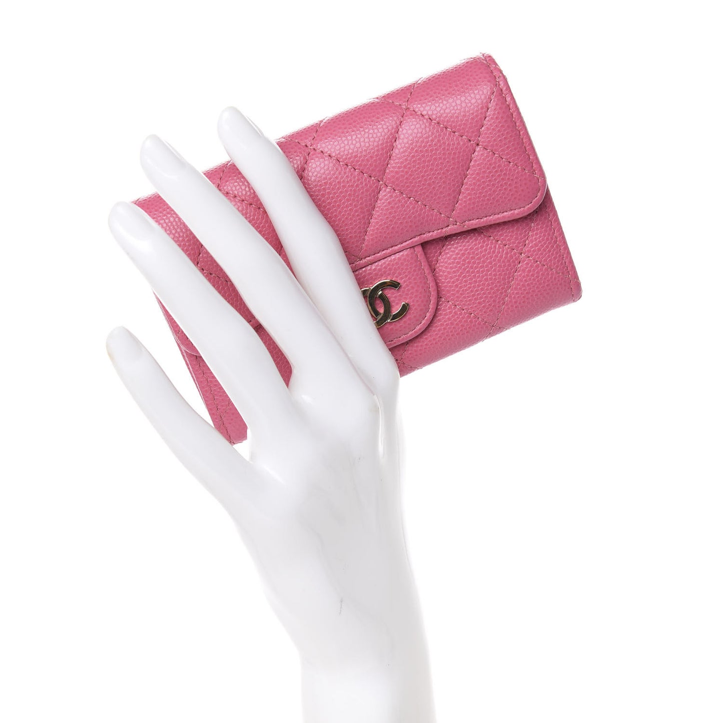 Caviar Quilted Flap Card Holder Pink