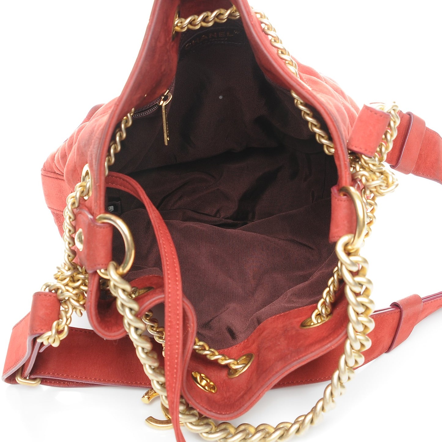 Suede Calfskin Small On My Shoulder Drawstring Bag Red