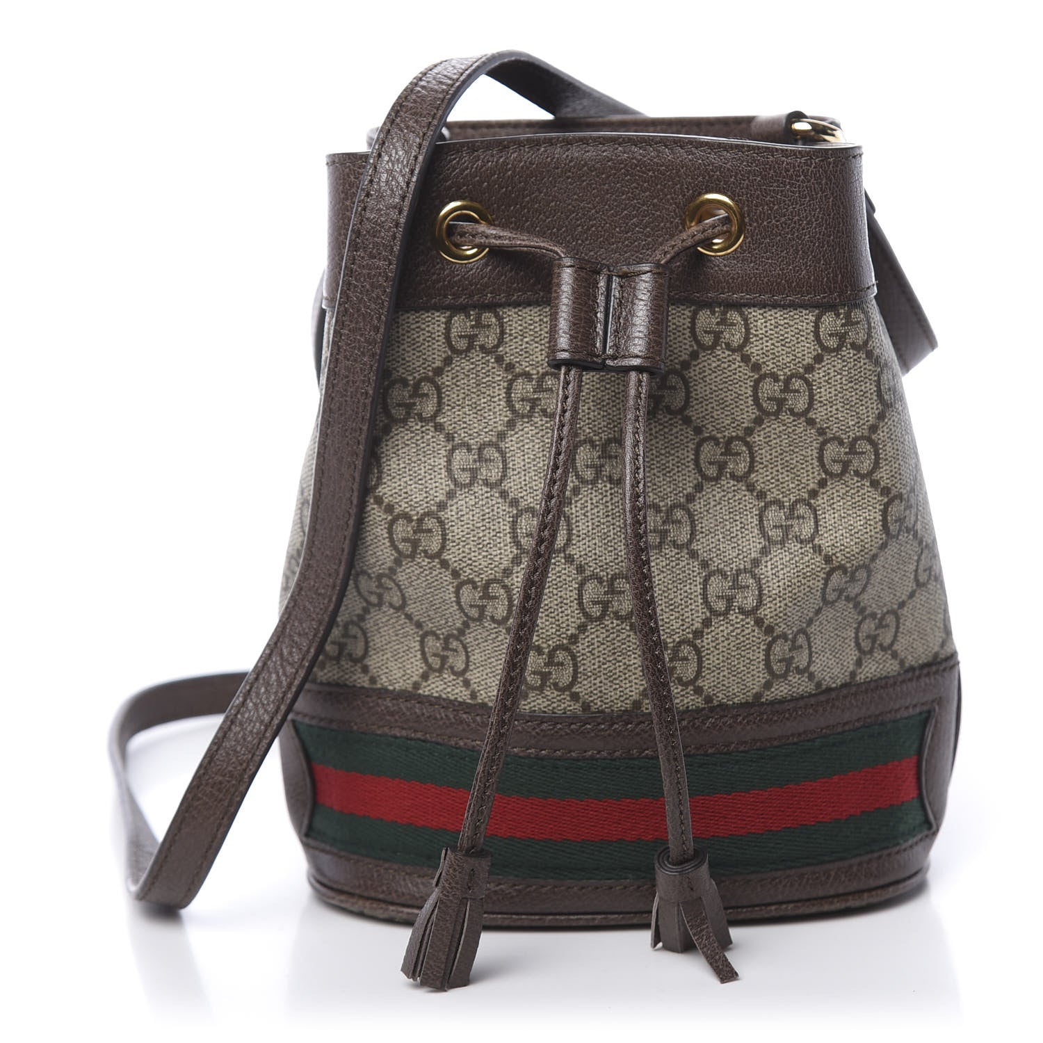Gucci GG Supreme Monogram Web Mini Ophidia Bucket Bag Brown 1 of 10