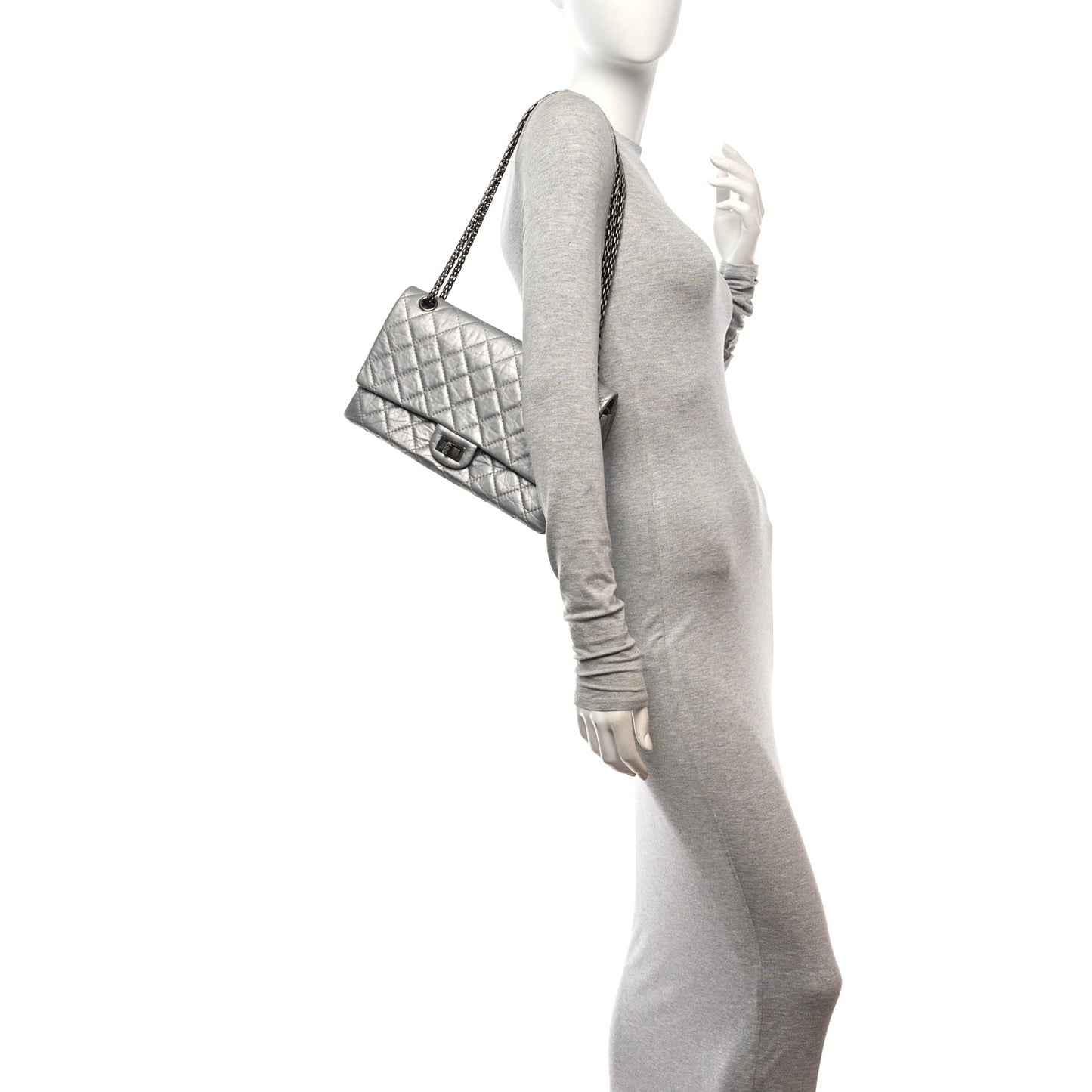 Metallic Aged Calfskin Quilted 2.55 Reissue 226 Flap Silver