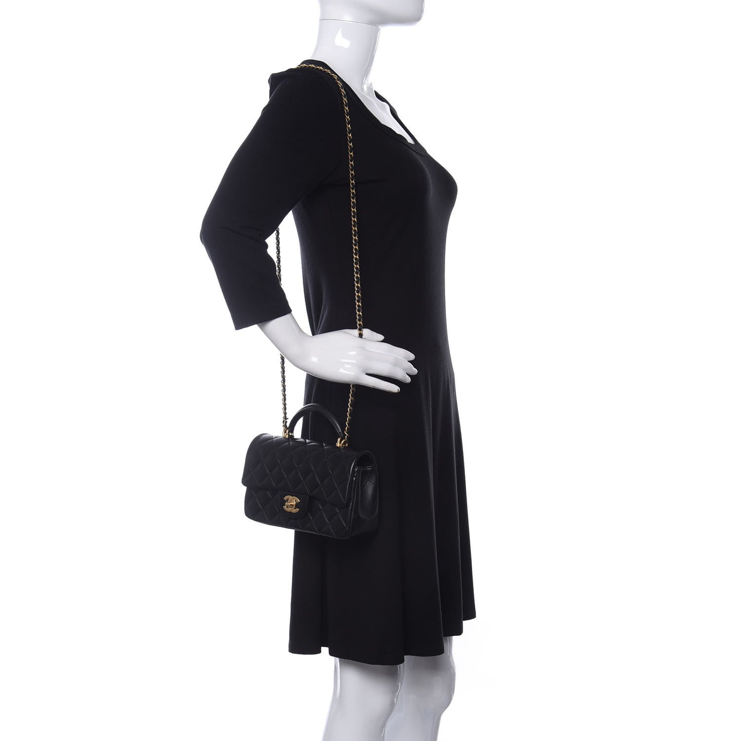 Lambskin Quilted Mini Top Handle Rectangular Flap Black