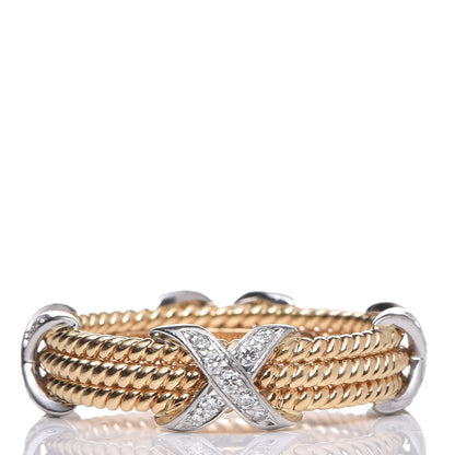 Tiffany 18K Yellow Gold Platinum Diamond Schlumberger Rope 3 Row X Ring 65 11 3 of 4