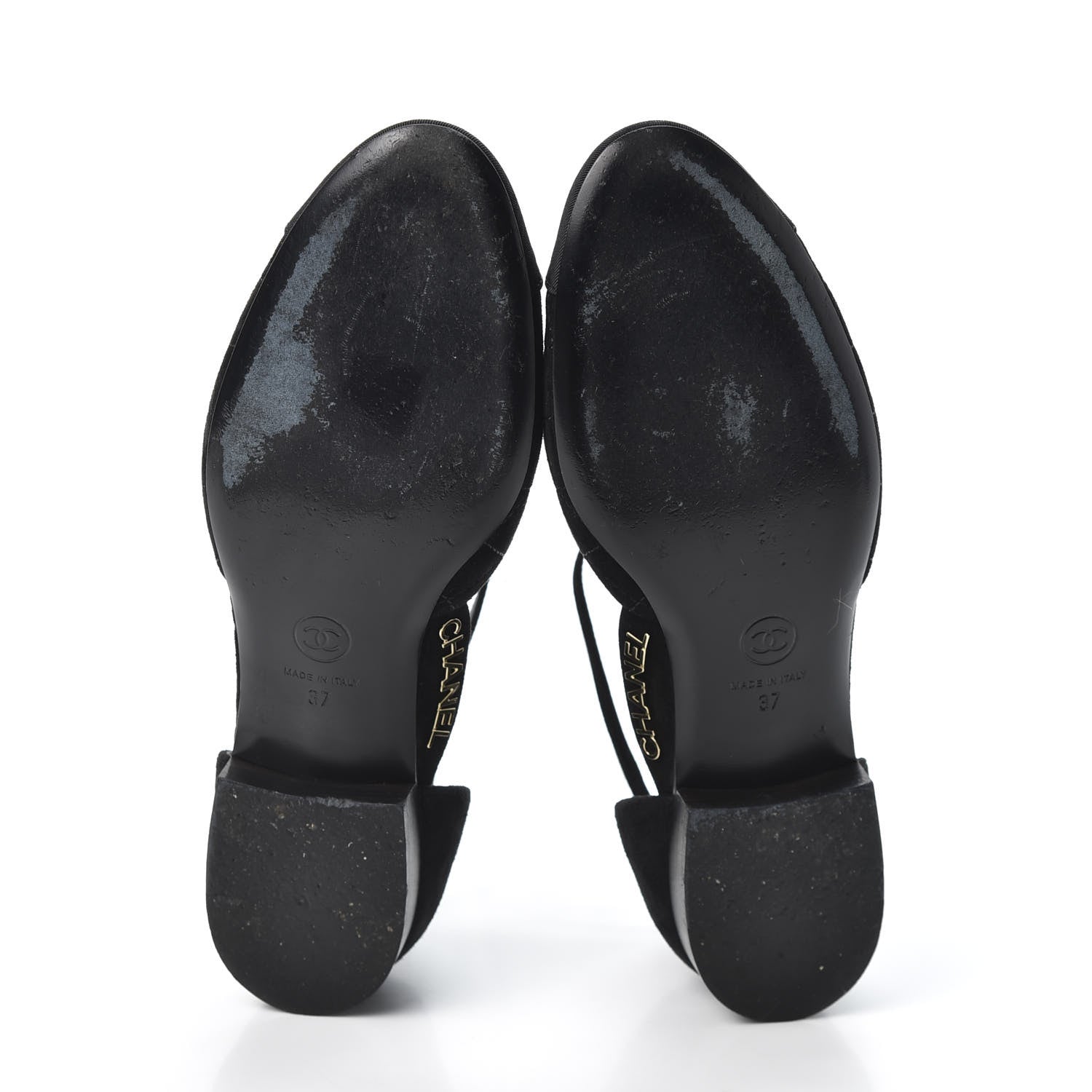 Chanel Suede Grosgrain Cap Toe CC Slingback Sandals 37 Black 5 of 11