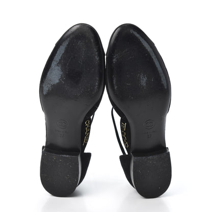 Chanel Suede Grosgrain Cap Toe CC Slingback Sandals 37 Black 5 of 11