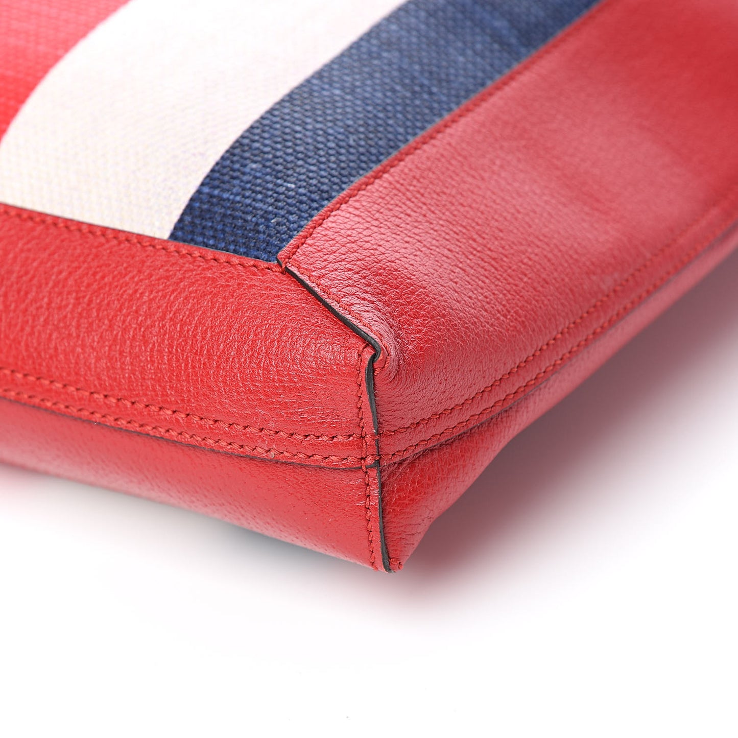 Canvas Calfskin Sylvie Stripe Logo Mens Tote Red White Blue