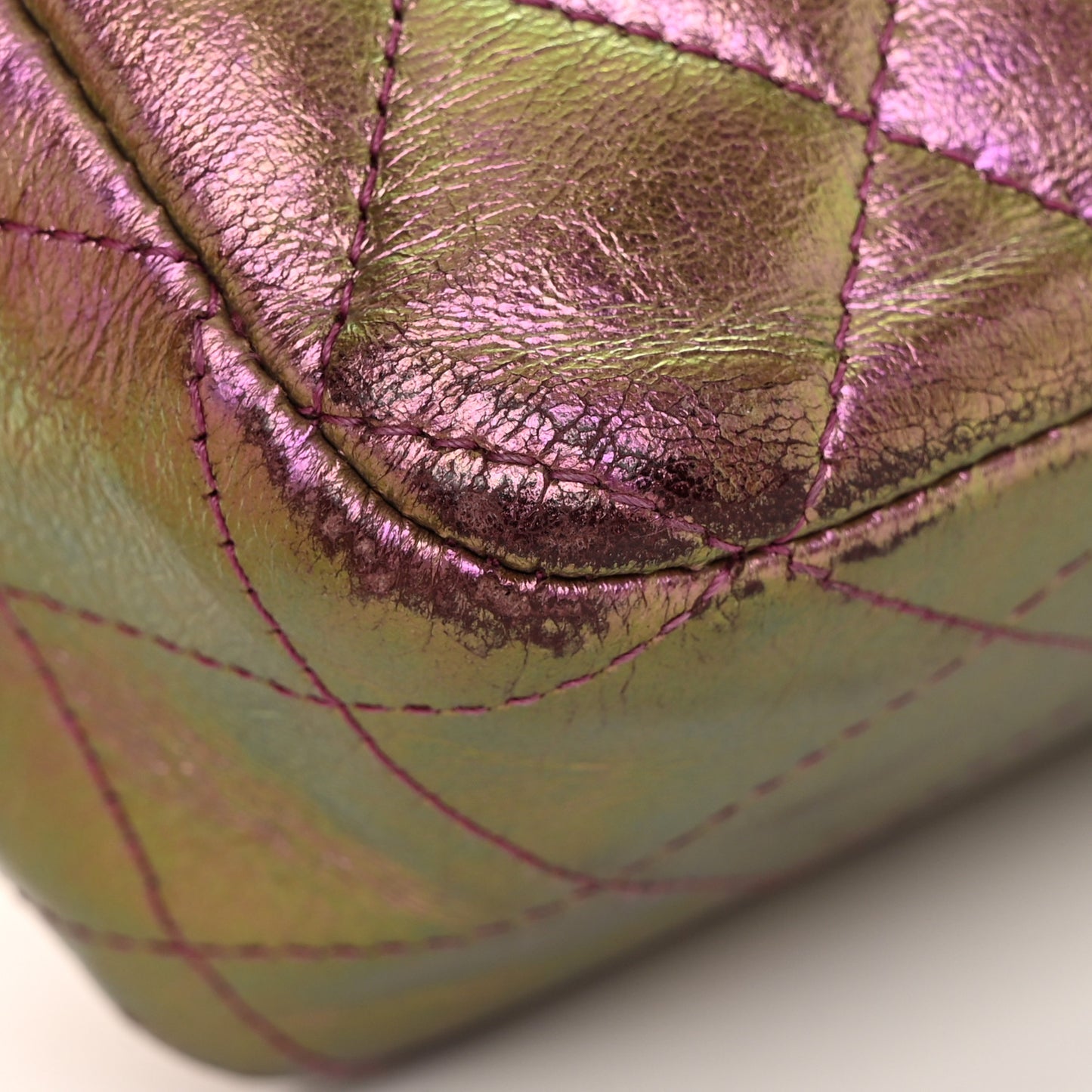 Iridescent Lambskin Quilted Medium Double Flap Purple