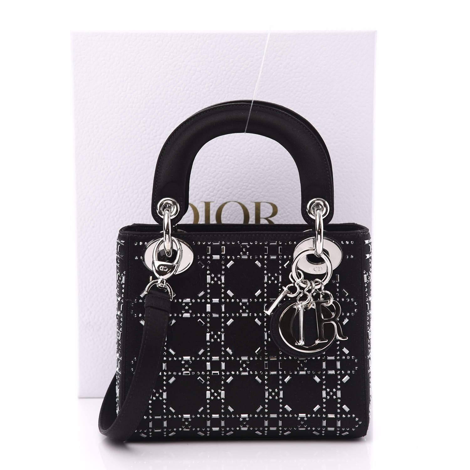 Christian Dior Satin Crystal Cannage Mini Lady Dior Black 10 of 10