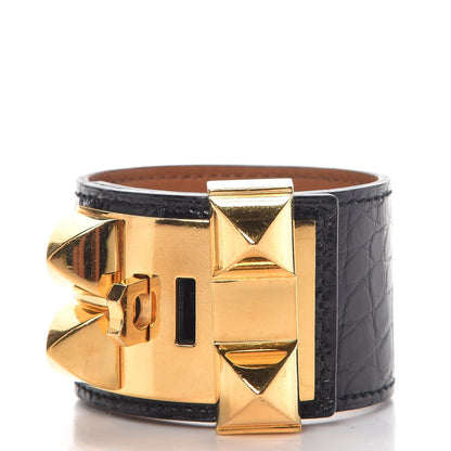 Hermes Shiny Alligator Collier de Chien CDC Bracelet S Black 3 of 8