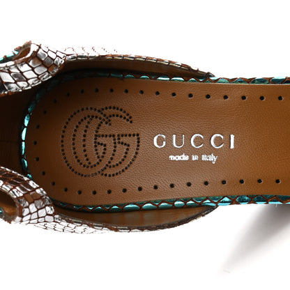 Gucci Metallic Calfskin Embossed Python GG Ankle Strap High Heel Pumps 38.5 Multicolor 7 of 9