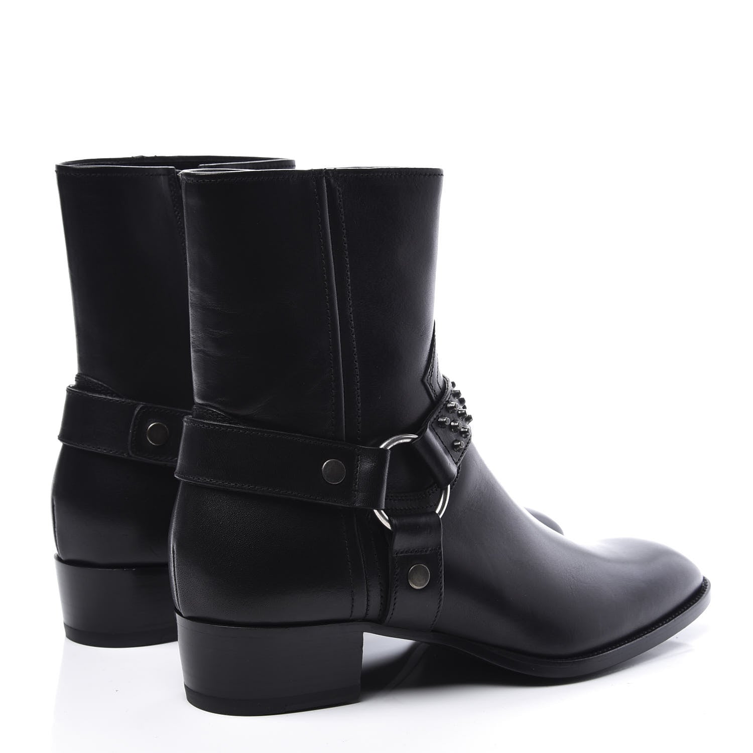 Saint Laurent Calfskin Studded Mens Wyatt Harness Boots 41 Black 4 of 11