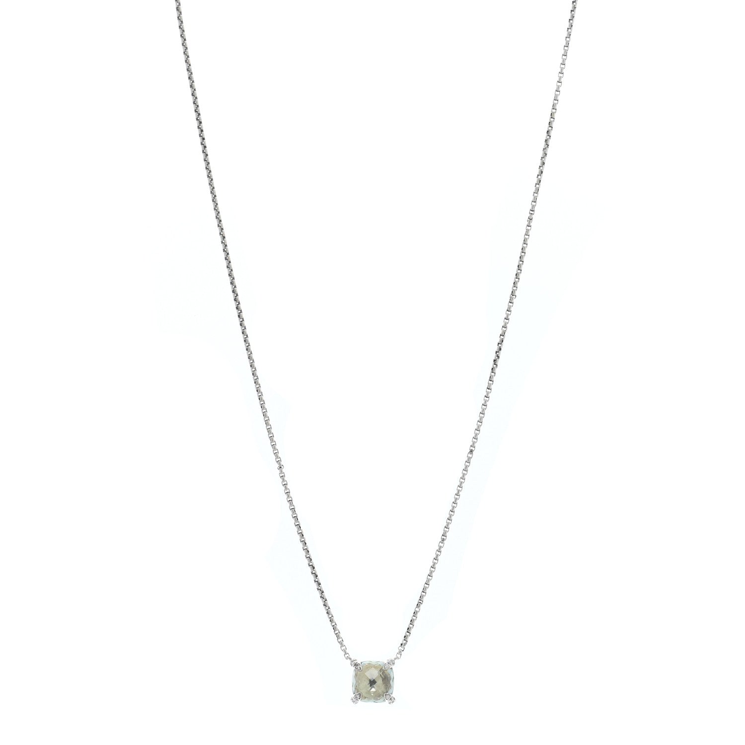 David Yurman Sterling Silver Diamond Prasiolite 9mm Petite Chatelaine Pendant Necklace 1 of 5