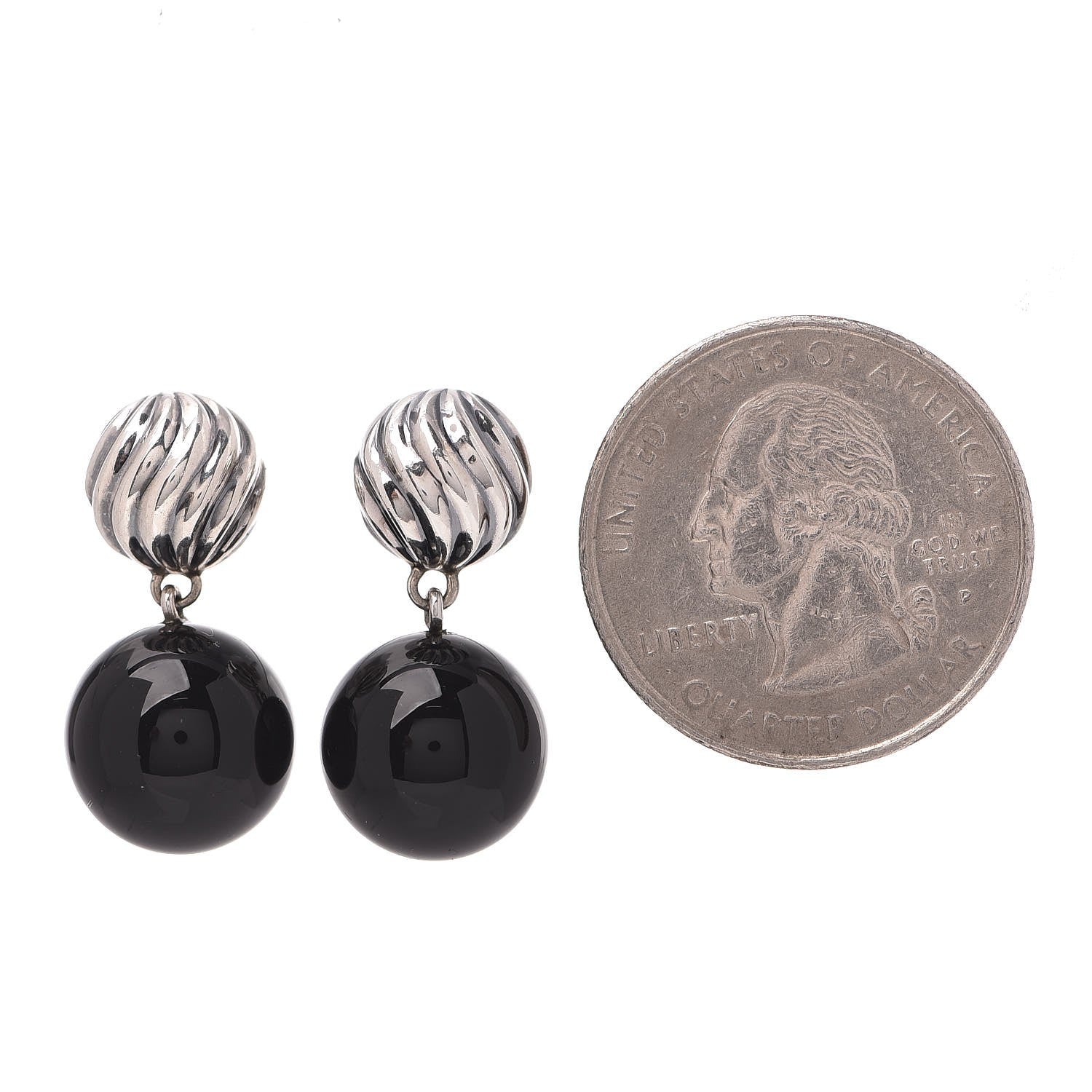 David Yurman Sterling Silver Black Onyx 12mm Elements Drop Earrings 2 of 5