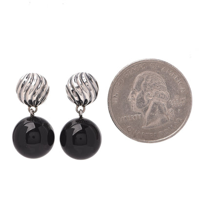 David Yurman Sterling Silver Black Onyx 12mm Elements Drop Earrings 2 of 5