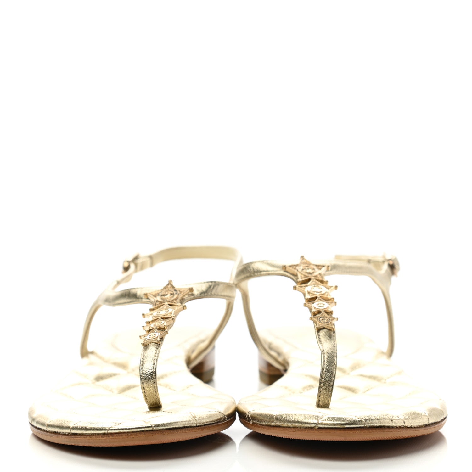 Chanel Metallized Lambskin Paris Dallas Quilted Star CC Thong Sandals 37 Light Gold 2 of 8