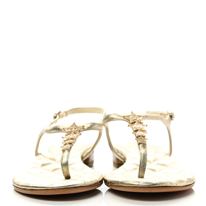 Chanel Metallized Lambskin Paris Dallas Quilted Star CC Thong Sandals 37 Light Gold 2 of 8