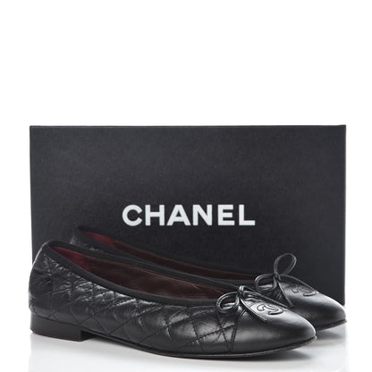 Chanel Aged Calfskin Quilted CC Cap Toe Ballerina Flats 39.5 Black 14 of 14