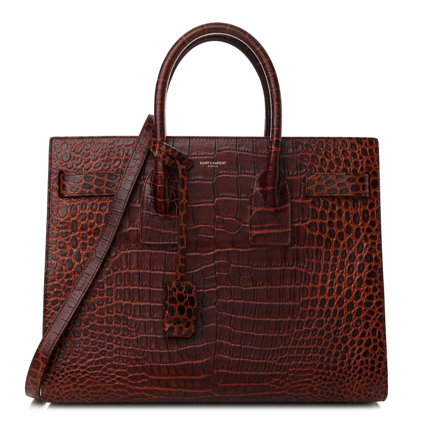 Calfskin Crocodile Embossed Small Sac De Jour Dark Blood