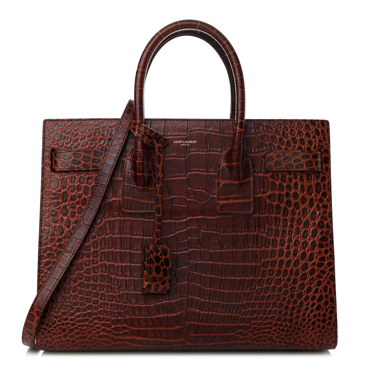 Saint Laurent Calfskin Crocodile Embossed Small Sac De Jour Dark Blood 1 of 13