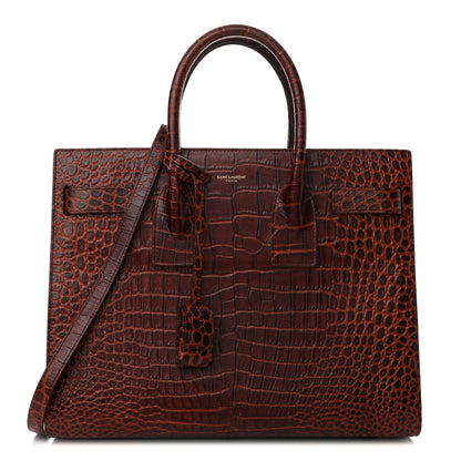 Saint Laurent Calfskin Crocodile Embossed Small Sac De Jour Dark Blood 1 of 13