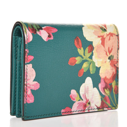 Gucci Shangai Calfskin Blooms Print Card Case Wallet Clear Bright Emerald Multicolor 3 of 8