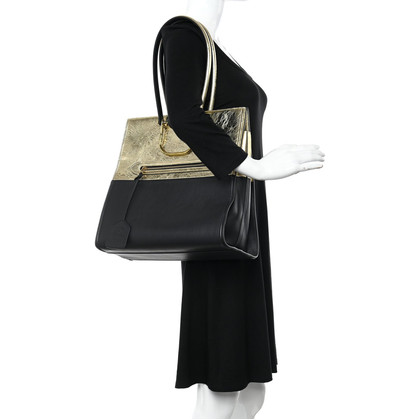 Metallic Crash Calfskin The Tall Story Shoulder Bag Black Gold