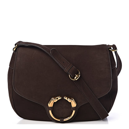 Gucci Nubuck Ribot Horse Heads Flap Bag Brown 1 of 15