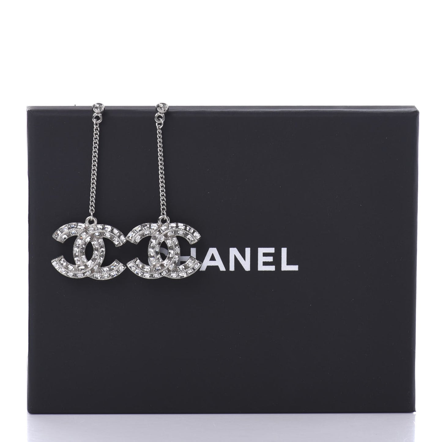 Baguette Crystal CC Drop Earrings Silver
