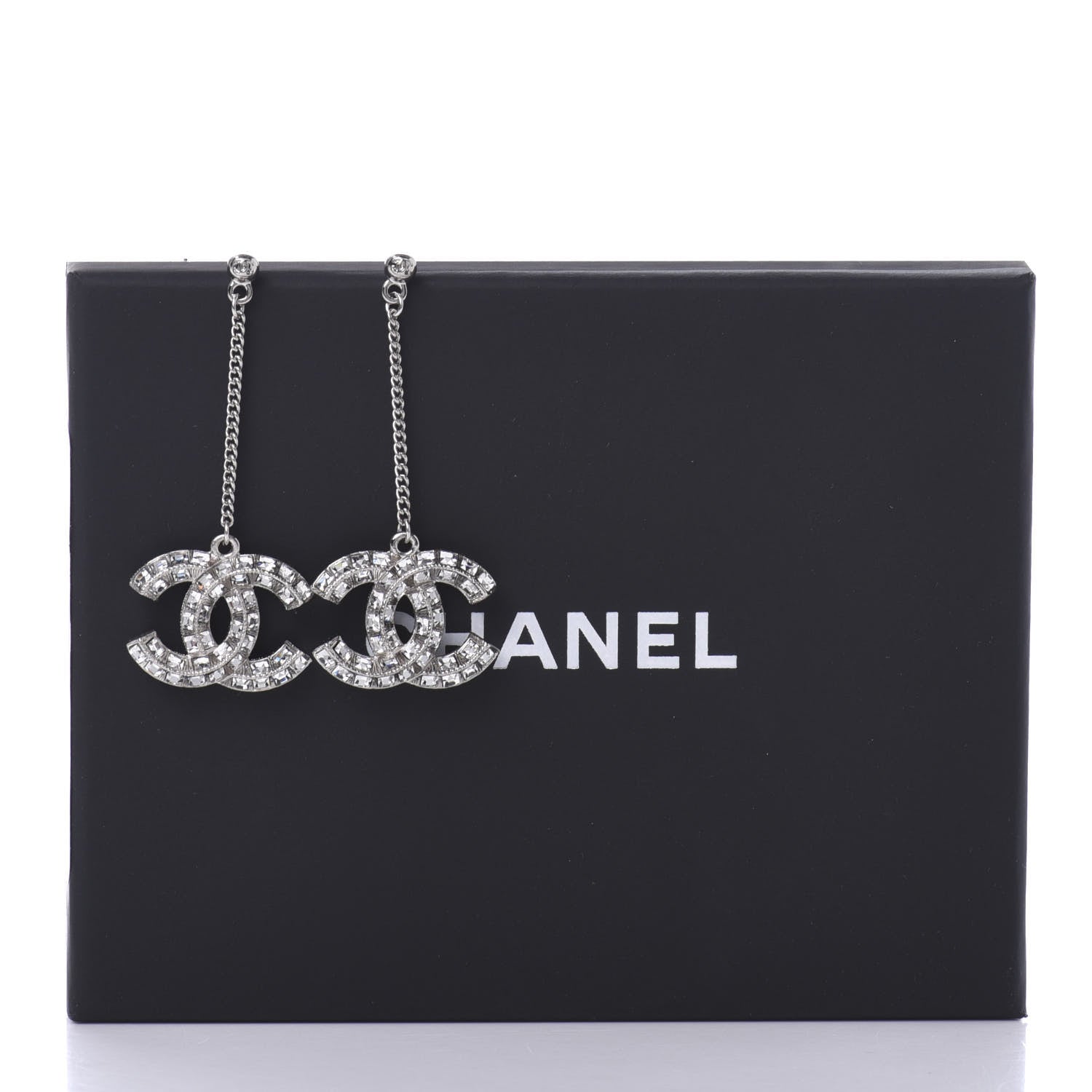 Chanel Baguette Crystal CC Drop Earrings Silver 5 of 5