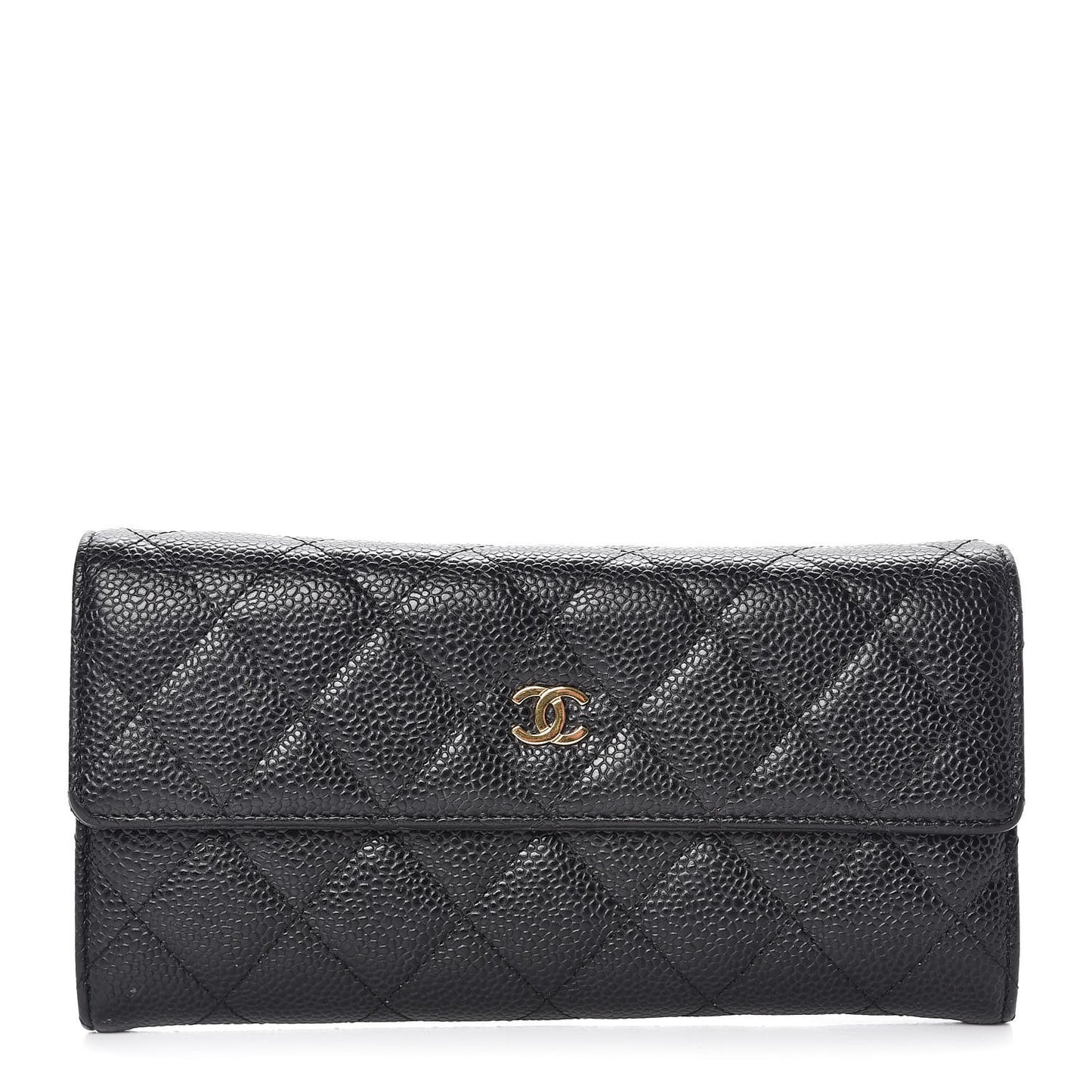 Caviar Quilted Large Gusset Flap Wallet Black