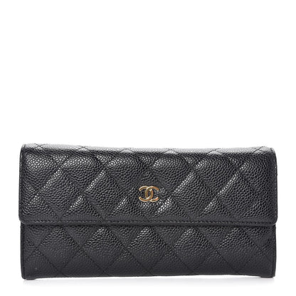 Chanel Caviar Quilted Large Gusset Flap Wallet Black 1 of 9