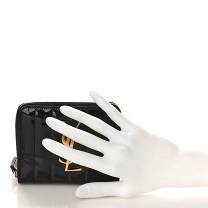 Saint Laurent Patent Matelasse Monogram Vicky Zip Around Card Holder Black 2 of 9