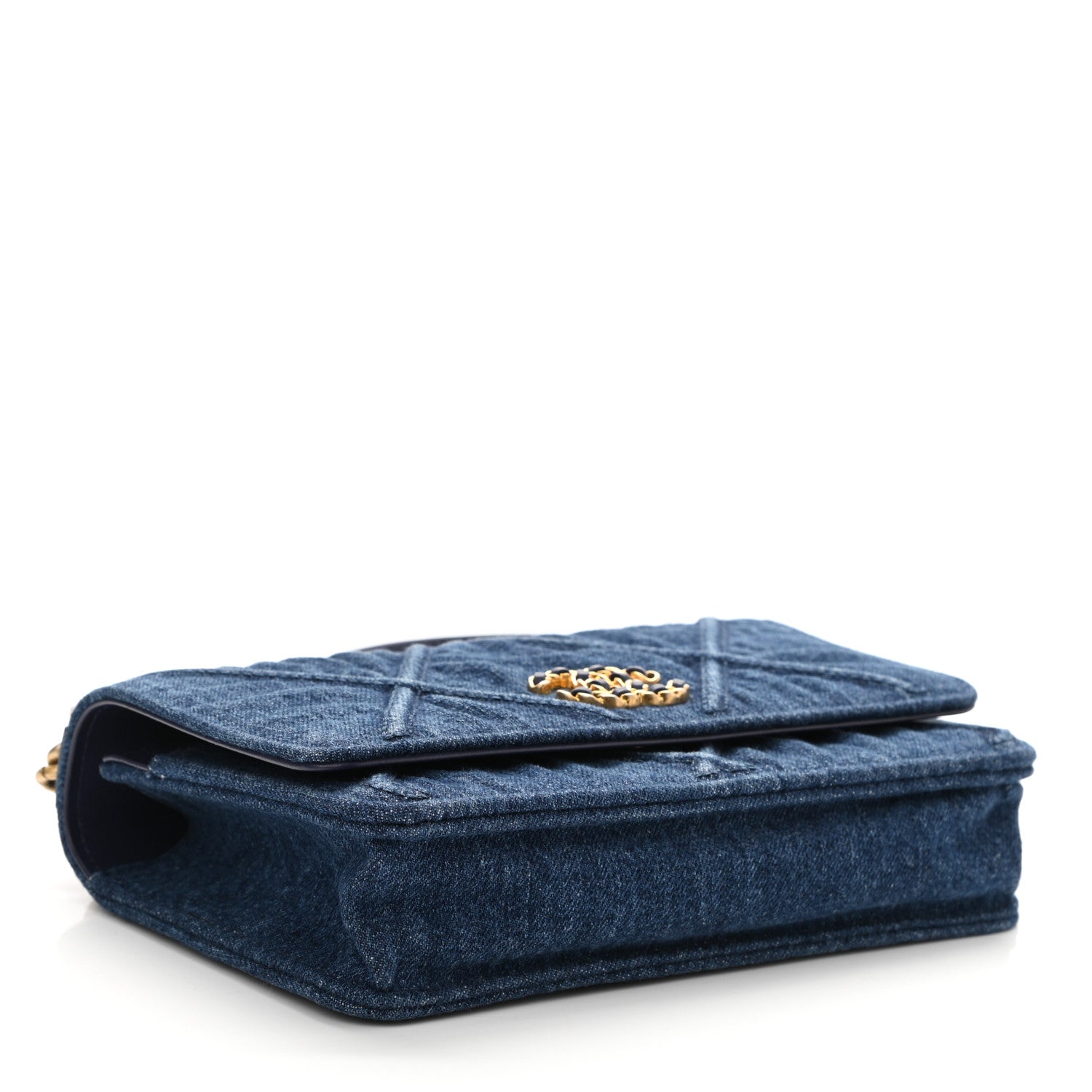 Chanel Denim Quilted Chanel 19 Wallet On Chain WOC Blue 4 of 12