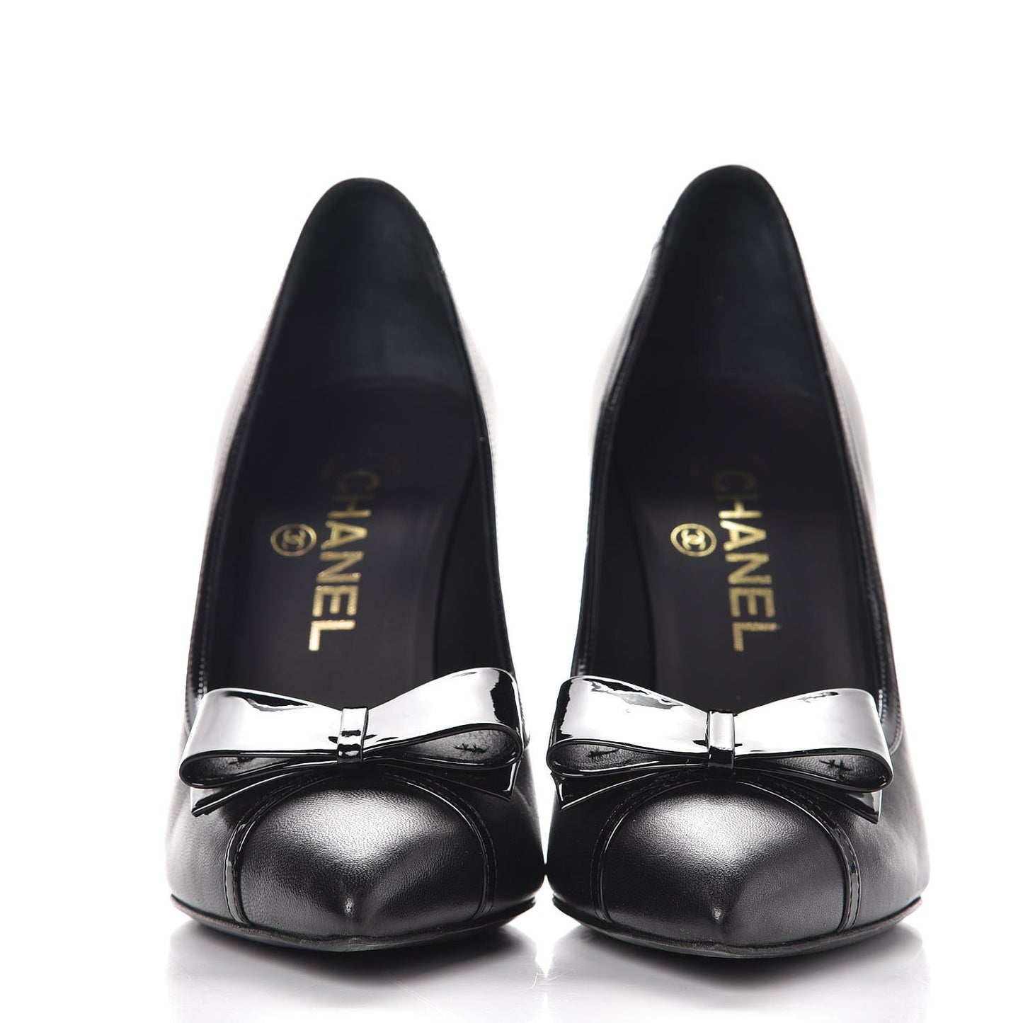 Lambskin Patent Bow Cap Toe Pumps 36.5 Black