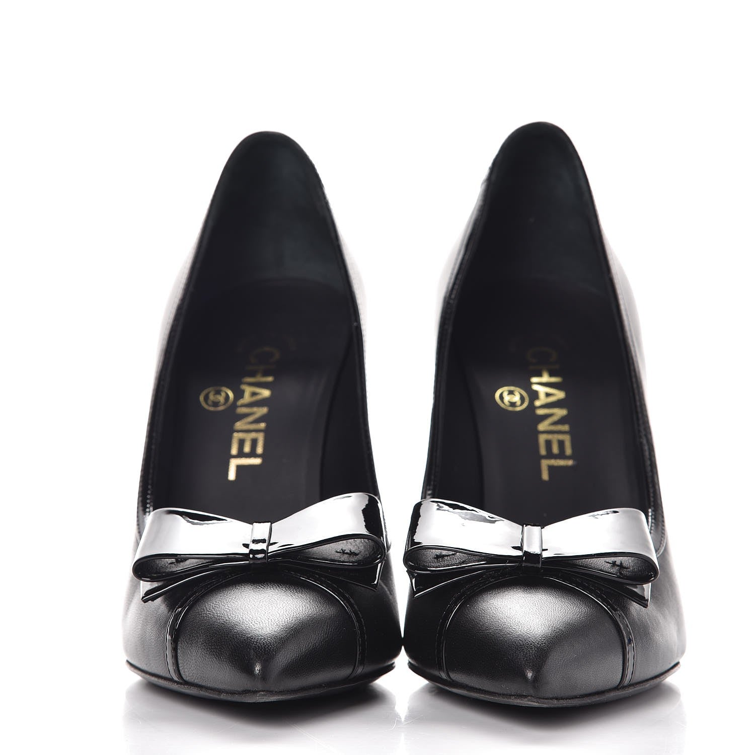 Chanel Lambskin Patent Bow Cap Toe Pumps 36.5 Black 2 of 12