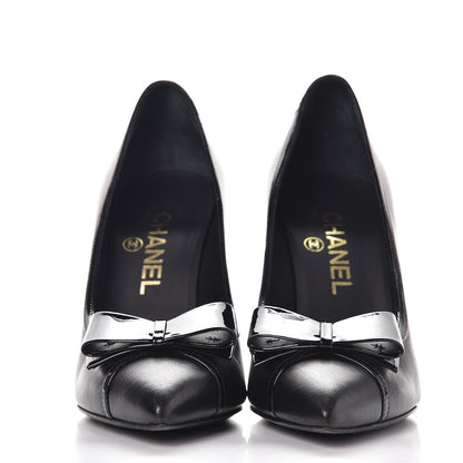 Chanel Lambskin Patent Bow Cap Toe Pumps 36.5 Black 2 of 12