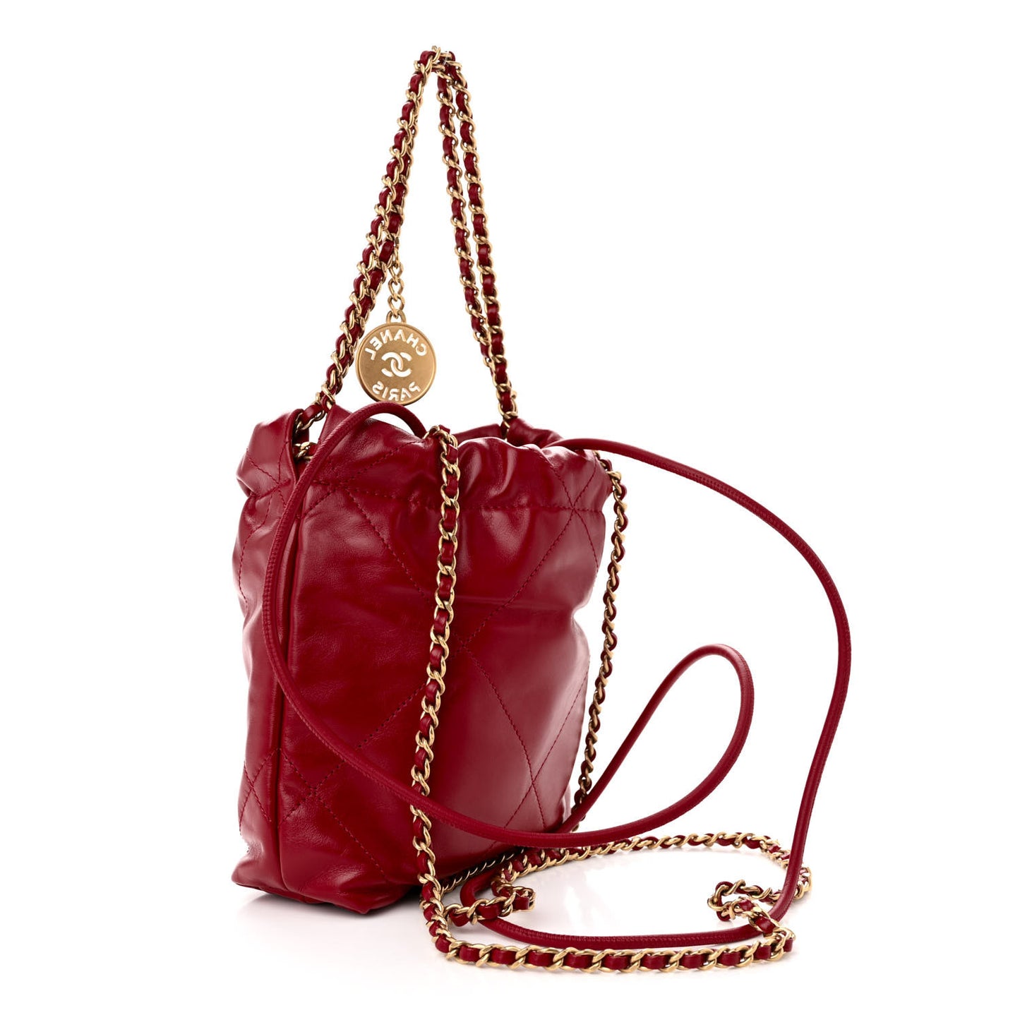 Shiny Calfskin Quilted Mini Chanel 22 Red