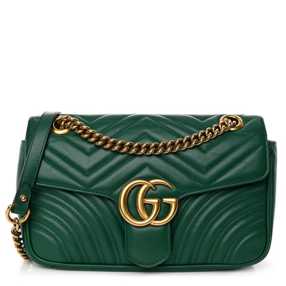 Gucci Calfskin Matelasse Small GG Marmont Shoulder Bag Emerald Green 1 of 10