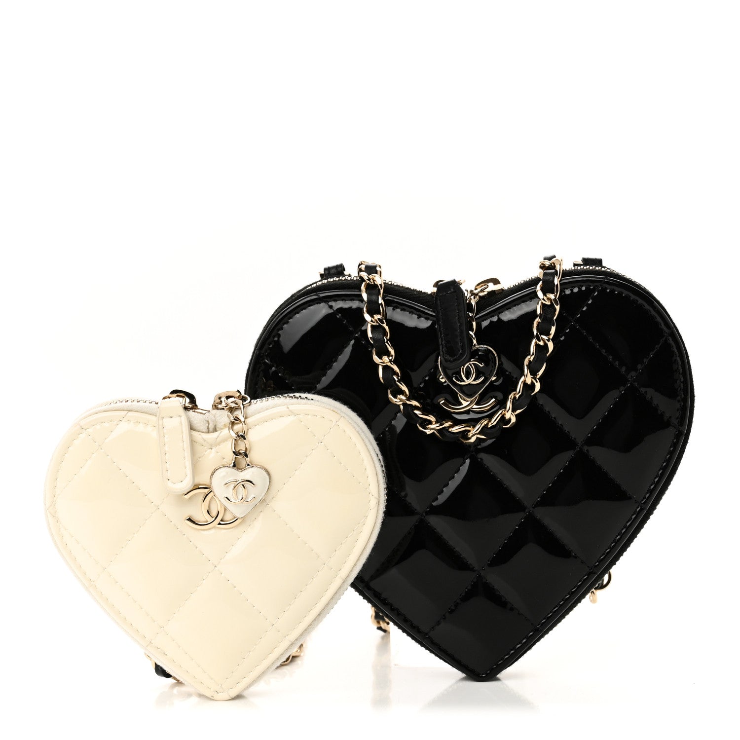 Chanel Patent Calfskin Resin Quilted CC Heart Clutch With Chain Black 3 of 17