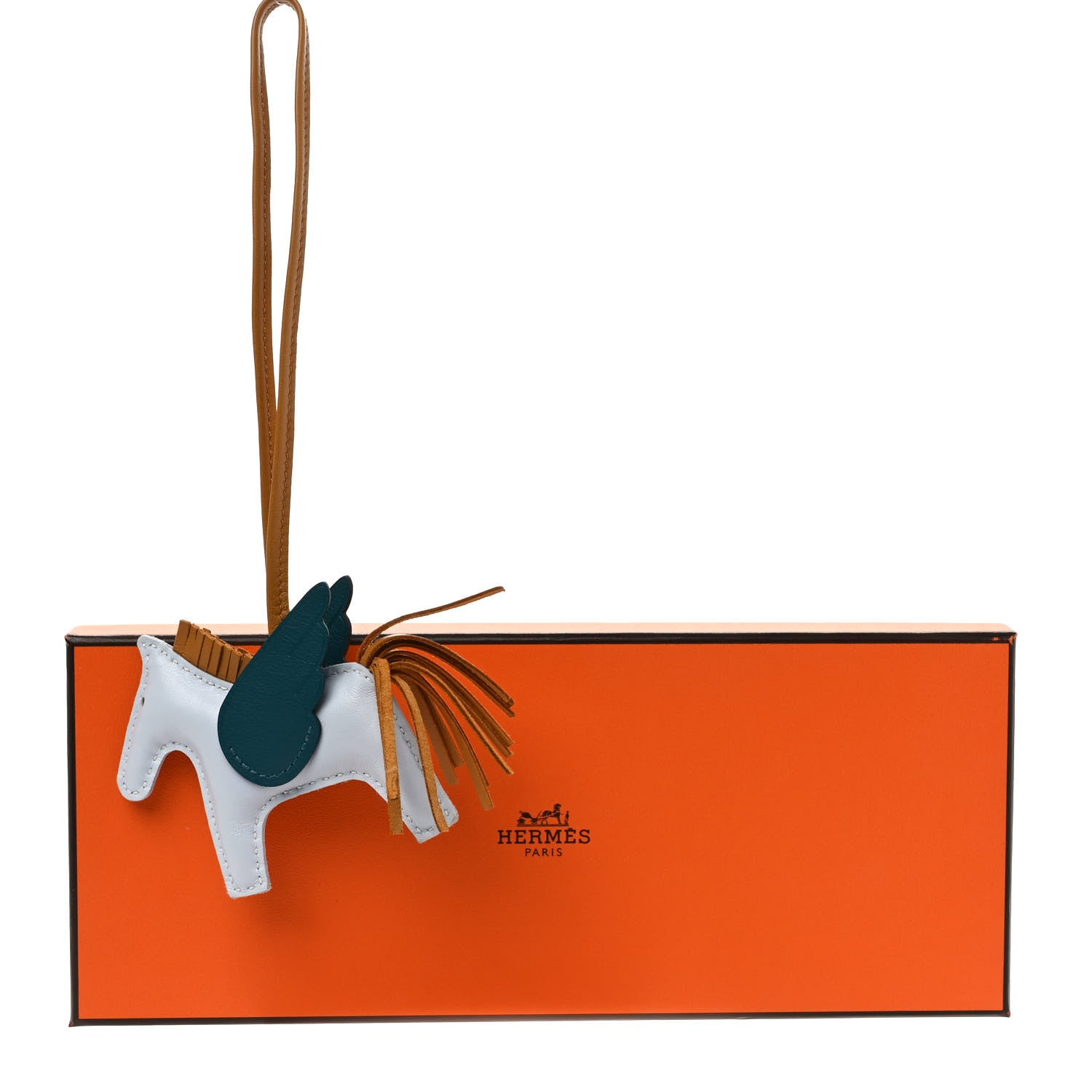 Hermes Milo Lambskin Grigri Rodeo Pegase Horse Bag Charm PM Bleu Brume Sesame Vert Bosphore 4 of 4
