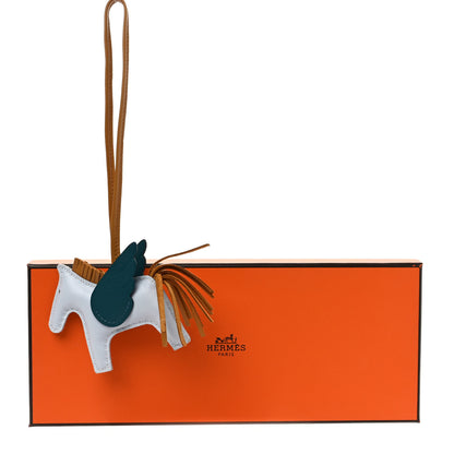 Hermes Milo Lambskin Grigri Rodeo Pegase Horse Bag Charm PM Bleu Brume Sesame Vert Bosphore 4 of 4