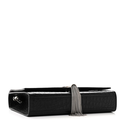 Saint Laurent Calfskin Crocodile Embossed Medium Classic Monogram Kate Tassel Satchel Black 4 of 9