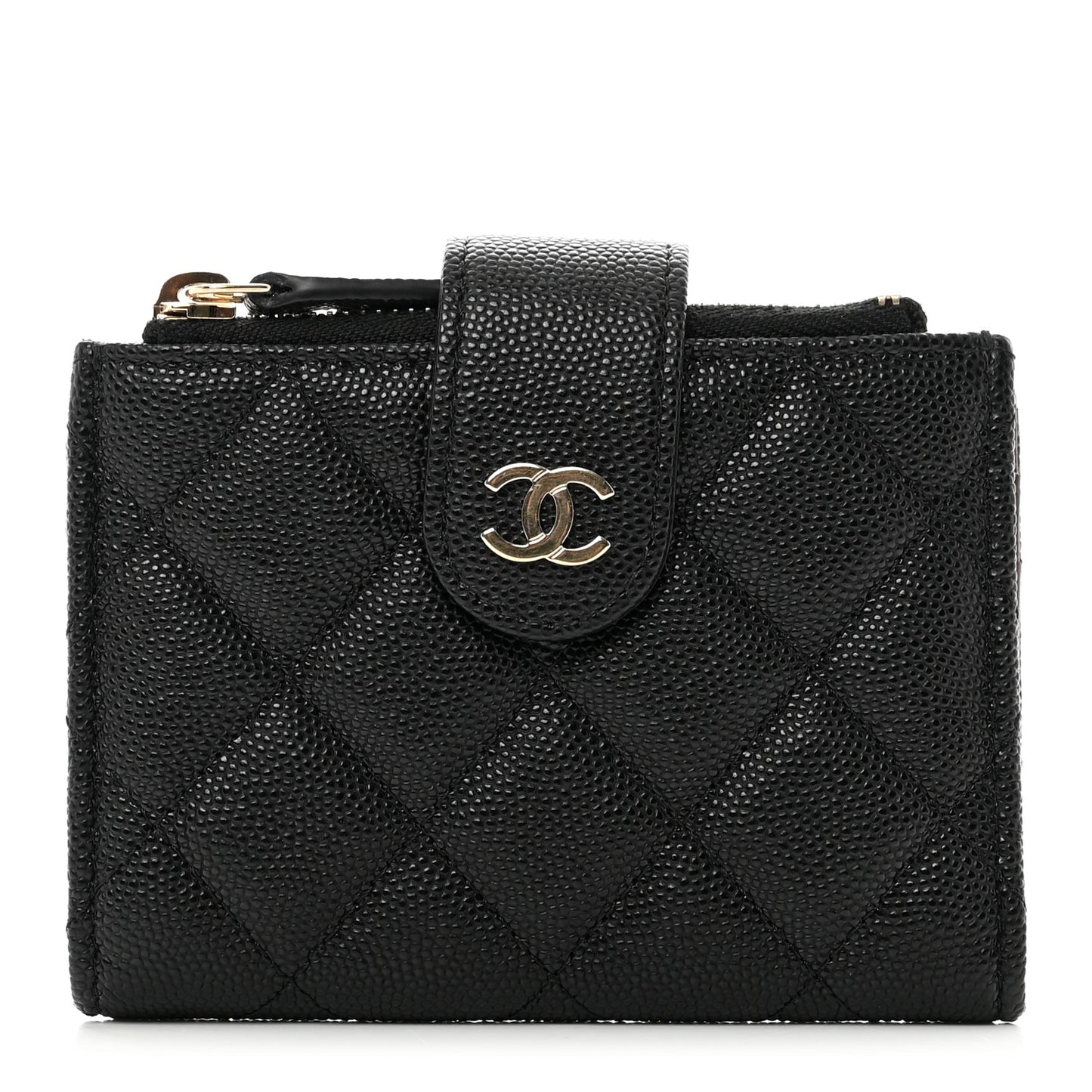 Caviar Quilted Compact Zipped Pocket Wallet Black