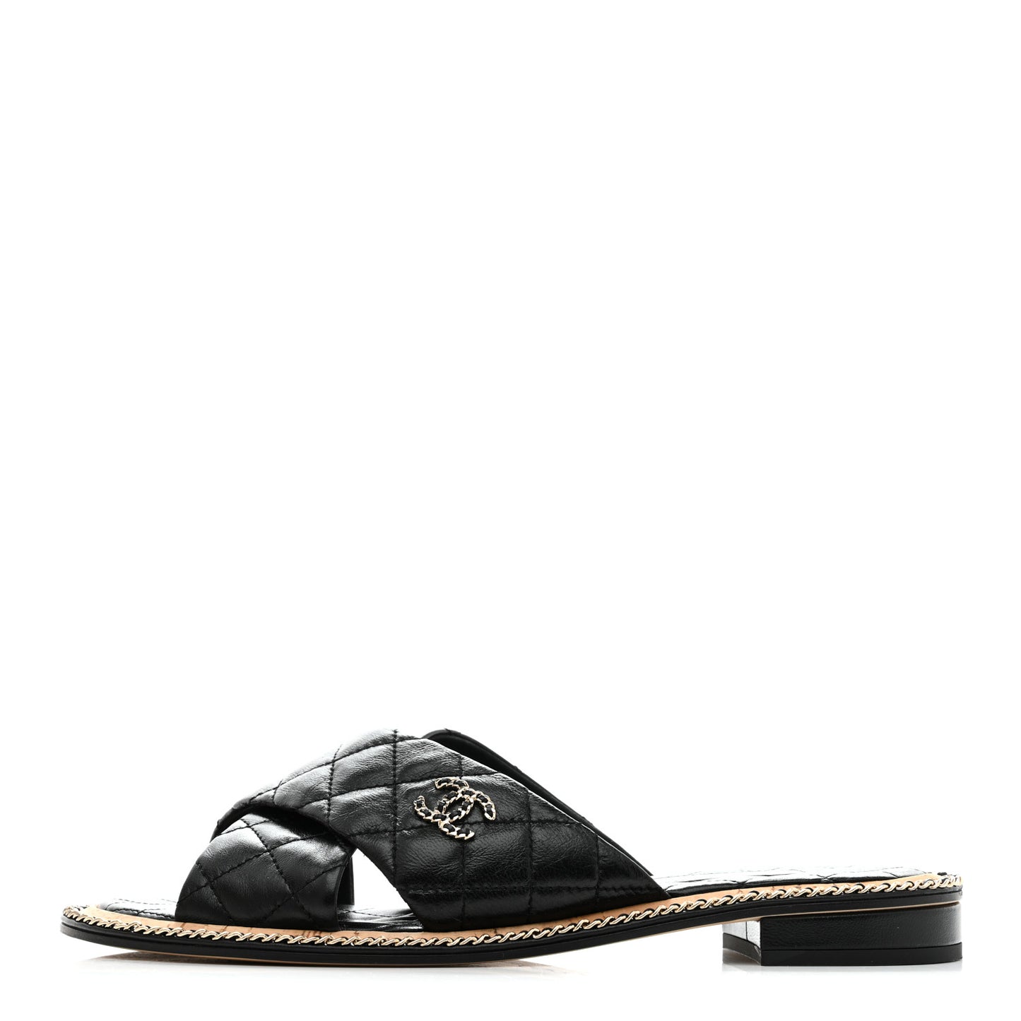 Lambskin Quilted Chain CC Sandals 40.5 Black