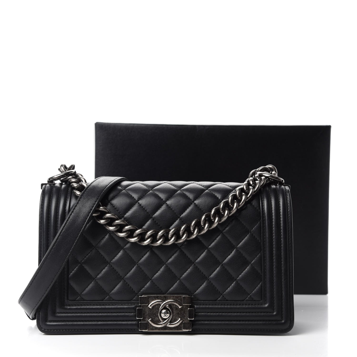 Chanel Lambskin Quilted Medium Boy Flap Black 11 of 11