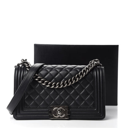 Chanel Lambskin Quilted Medium Boy Flap Black 11 of 11